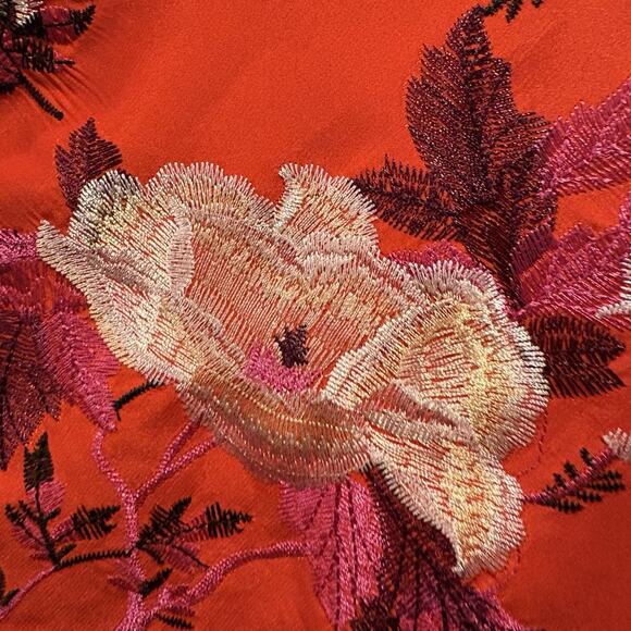 Free People Tunic Women S Red Festival Embroidered Bloom Boho Asian Artsy Flare - Picture 8 of 16